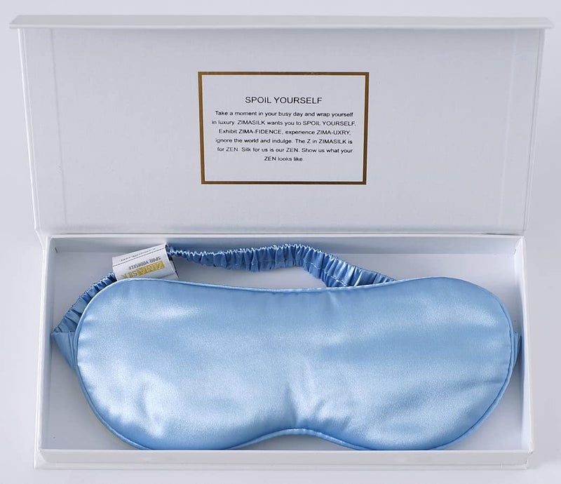 ZIMASILK Adjustable 100 22 Momme Mulberry Silk Sleep Mask for Sleeping Filled with Premium Mulberry Silk Softest Breathable Eye Sleeping Mask Sky Blue